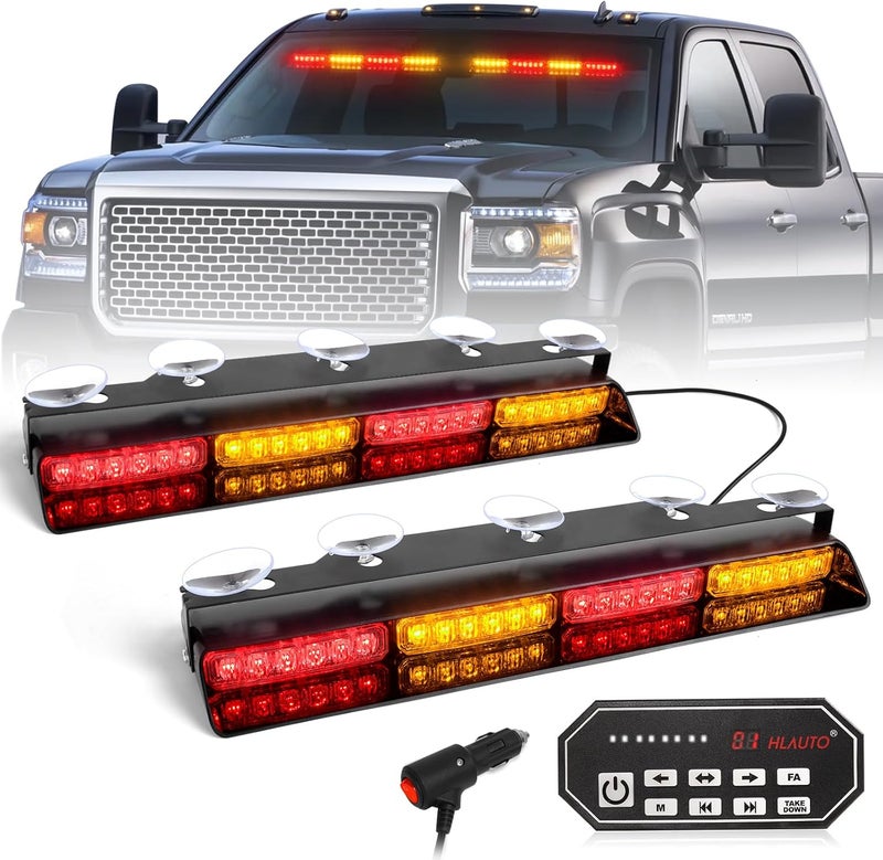 HLauto 604N Emergency Dash Strobe Lights: 2x16.8 inch Amber Red Security Light w/Take Down, 48 LED Safety Flashing Warning Hazard Interior Windshield Light Bar for Trucks Vehicles - Image 1
